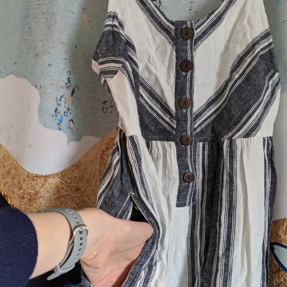 Blue and white linen dress